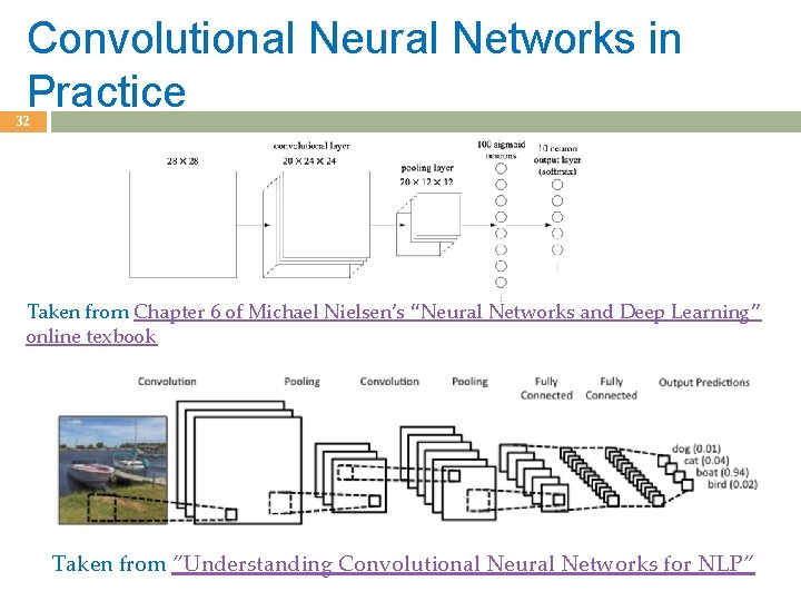 Convolutional Neural Networks in Practice 32 Taken from Chapter 6 of Michael Nielsen’s “Neural Convolutional Neural Networks in Practice 32 Taken from Chapter 6 of Michael Nielsen’s “Neural