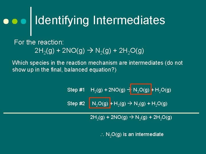 Identifying Intermediates For the reaction: 2 H 2(g) + 2 NO(g) N 2(g) +