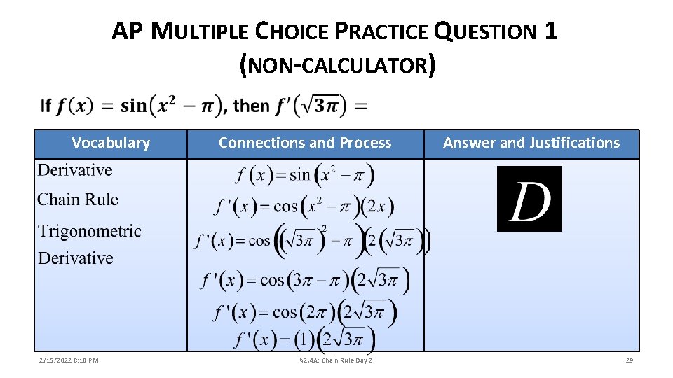 AP MULTIPLE CHOICE PRACTICE QUESTION 1 (NON-CALCULATOR) Vocabulary 2/15/2022 8: 10 PM Connections and