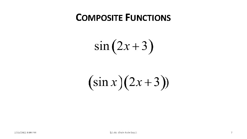 COMPOSITE FUNCTIONS 2/15/2022 8: 09 PM § 2. 4 A: Chain Rule Day 2