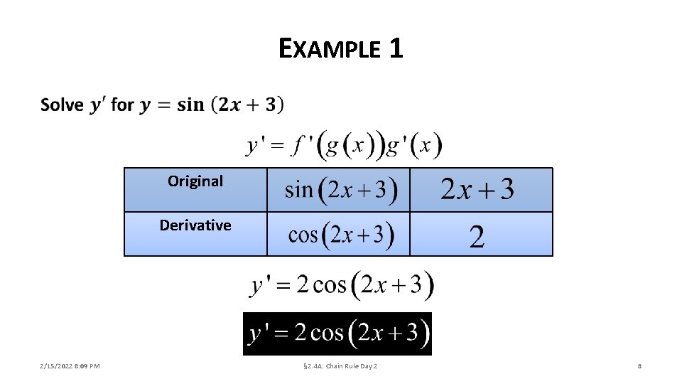 EXAMPLE 1 Original Derivative 2/15/2022 8: 09 PM § 2. 4 A: Chain Rule