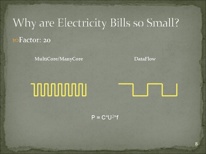 Why are Electricity Bills so Small? Factor: 20 Multi. Core/Many. Core Data. Flow P