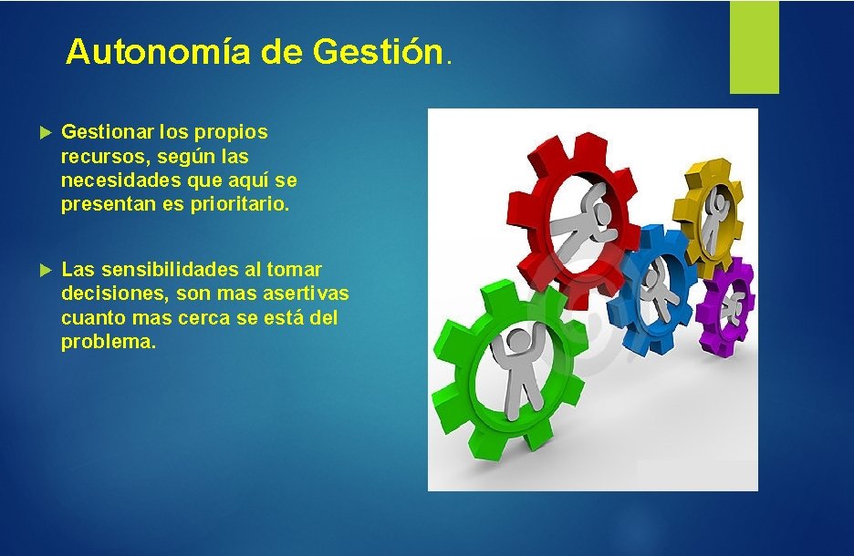 Autonomía de Gestión. Gestionar los propios recursos, según las necesidades que aquí se presentan