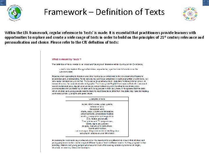 Framework – Definition of Texts Within the Lf. A framework, regular reference to ‘texts’