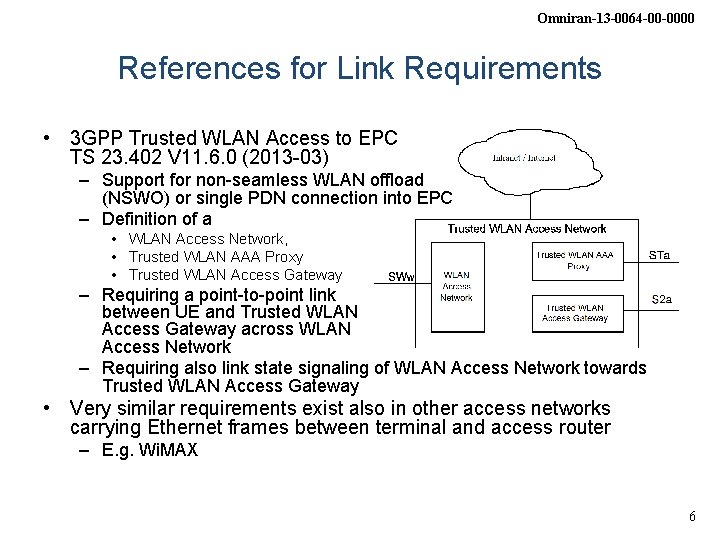 Omniran-13 -0064 -00 -0000 References for Link Requirements • 3 GPP Trusted WLAN Access