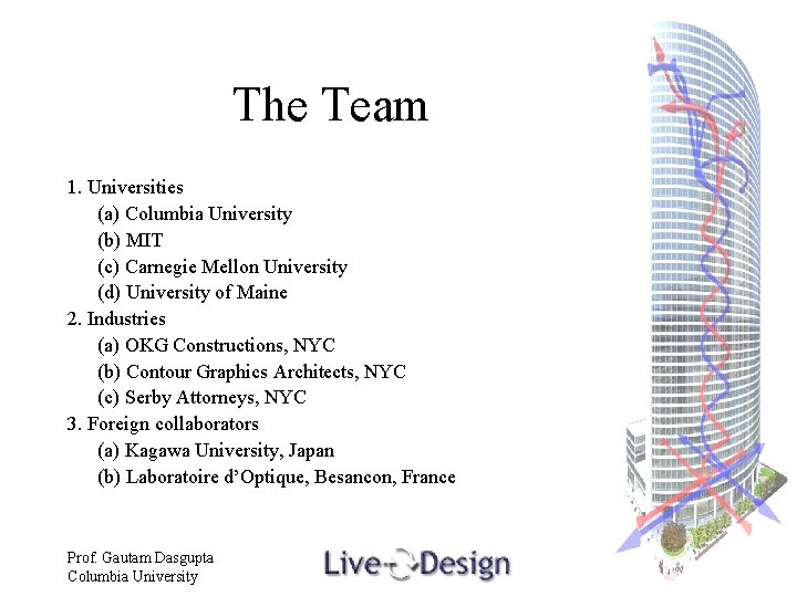 The Team 1. Universities (a) Columbia University (b) MIT (c) Carnegie Mellon University (d)