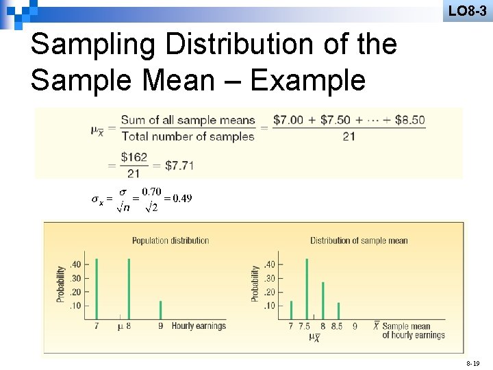 LO 8 -3 Sampling Distribution of the Sample Mean – Example 8 -19 