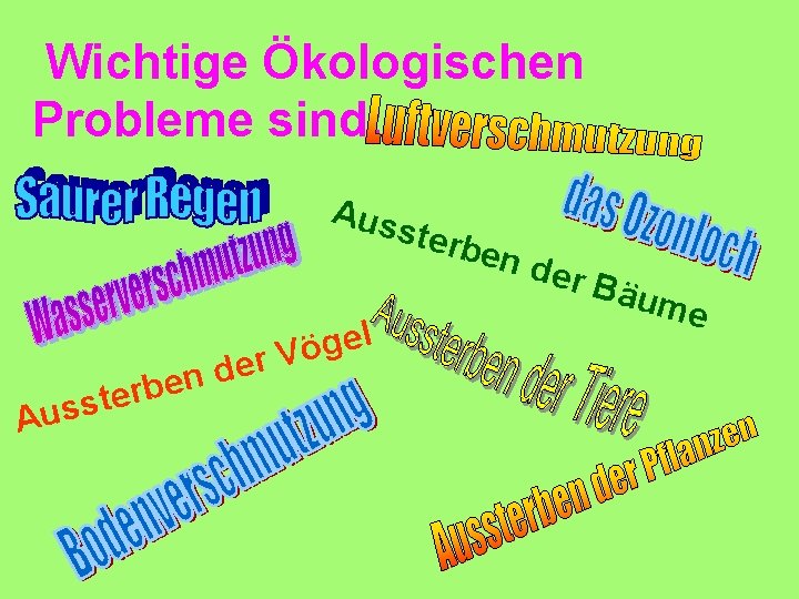 Wichtige Ökologischen Probleme sind: Aus ster d n e b r e t s