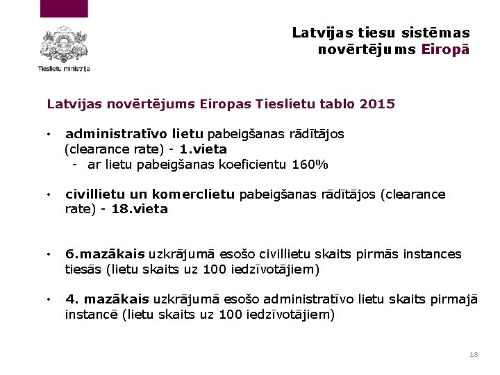 Latvijas tiesu sistēmas novērtējums Eiropā Latvijas novērtējums Eiropas Tieslietu tablo 2015 • administratīvo lietu