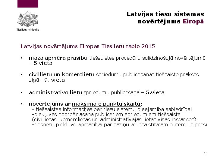 Latvijas tiesu sistēmas novērtējums Eiropā Latvijas novērtējums Eiropas Tieslietu tablo 2015 • maza apmēra