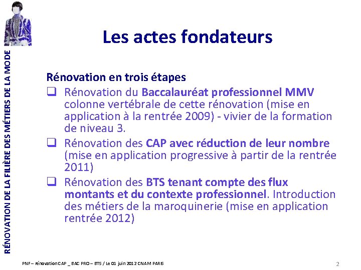 RÉNOVATION DE LA FILIÈRE DES MÉTIERS DE LA MODE Les actes fondateurs Rénovation en