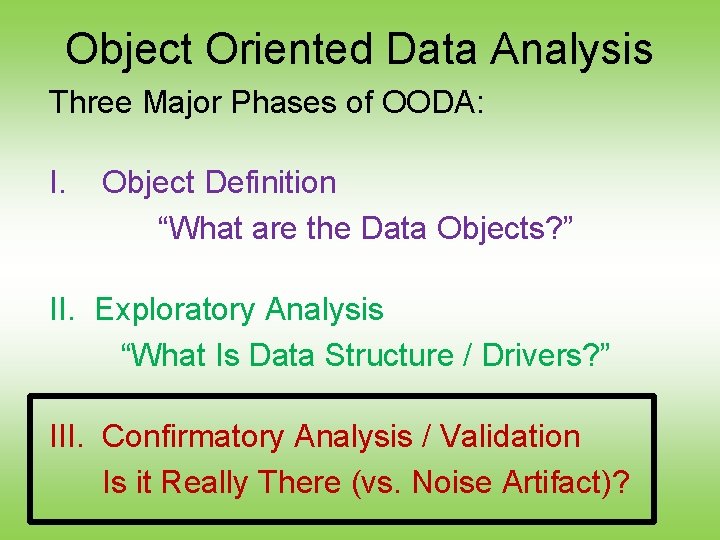 Object Oriented Data Analysis Three Major Phases of OODA: I. Object Definition “What are