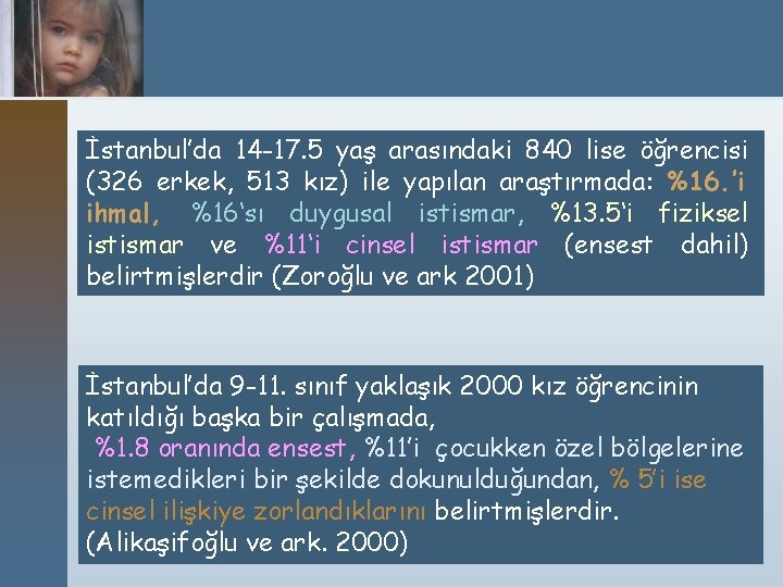 İstanbul’da 14 -17. 5 yaş arasındaki 840 lise öğrencisi (326 erkek, 513 kız) ile