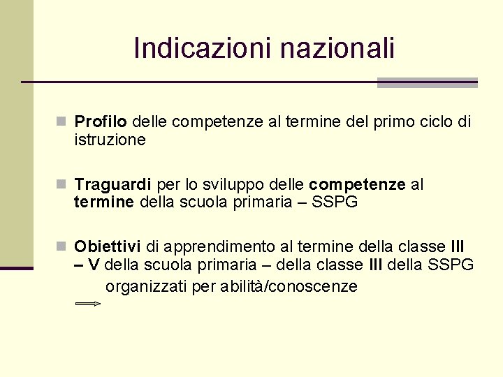 Indicazioni nazionali n Profilo delle competenze al termine del primo ciclo di istruzione n