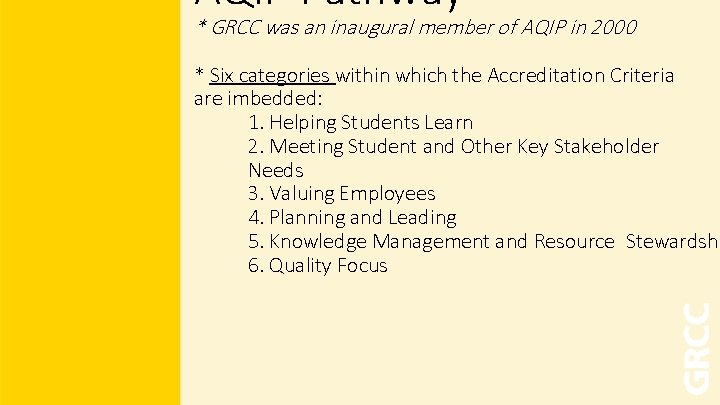 AQIP Pathway * GRCC was an inaugural member of AQIP in 2000 * Six