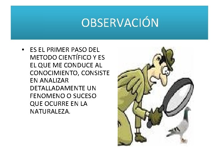 OBSERVACIÓN • ES EL PRIMER PASO DEL METODO CIENTÍFICO Y ES EL QUE ME OBSERVACIÓN • ES EL PRIMER PASO DEL METODO CIENTÍFICO Y ES EL QUE ME