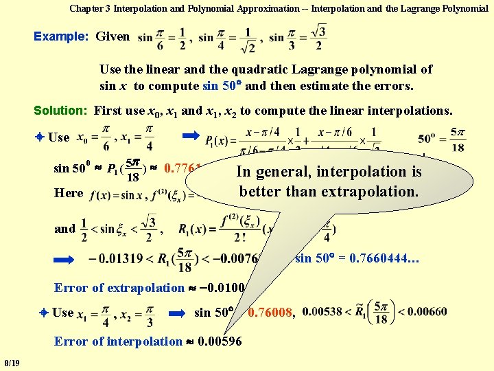 Chapter 3 Interpolation and Polynomial Approximation -- Interpolation and the Lagrange Polynomial Example: Given