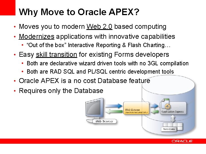 Why Move to Oracle APEX? • Moves you to modern Web 2. 0 based