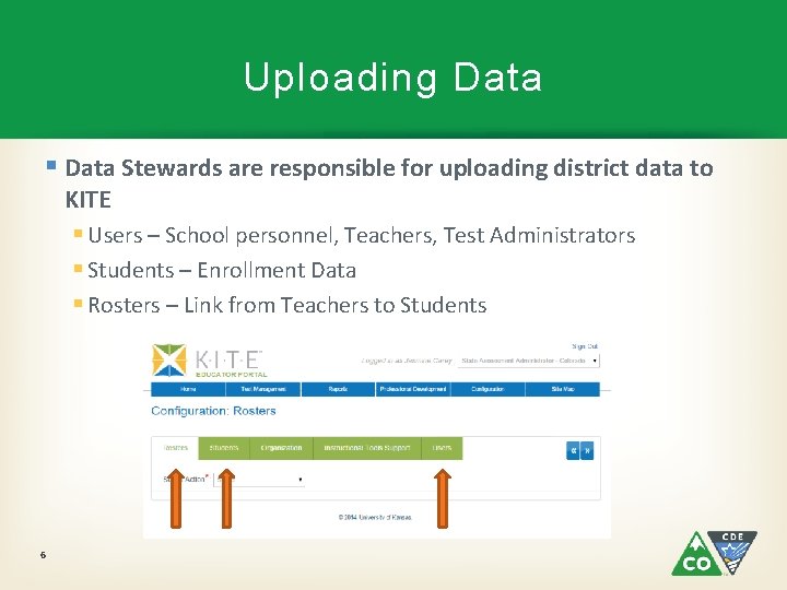 Uploading Data § Data Stewards are responsible for uploading district data to KITE §