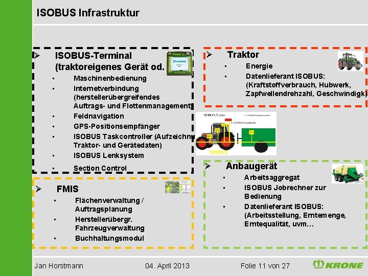 ISOBUS Infrastruktur Ø ISOBUS-Terminal (traktoreigenes Gerät od. • • Ø • Maschinenbedienung Internetverbindung (herstellerübergreifendes