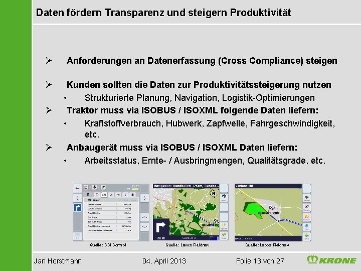 Daten fördern Transparenz und steigern Produktivität Ø Anforderungen an Datenerfassung (Cross Compliance) steigen Ø