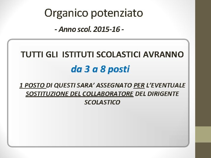 Organico potenziato - Anno scol. 2015 -16 - TUTTI GLI ISTITUTI SCOLASTICI AVRANNO da