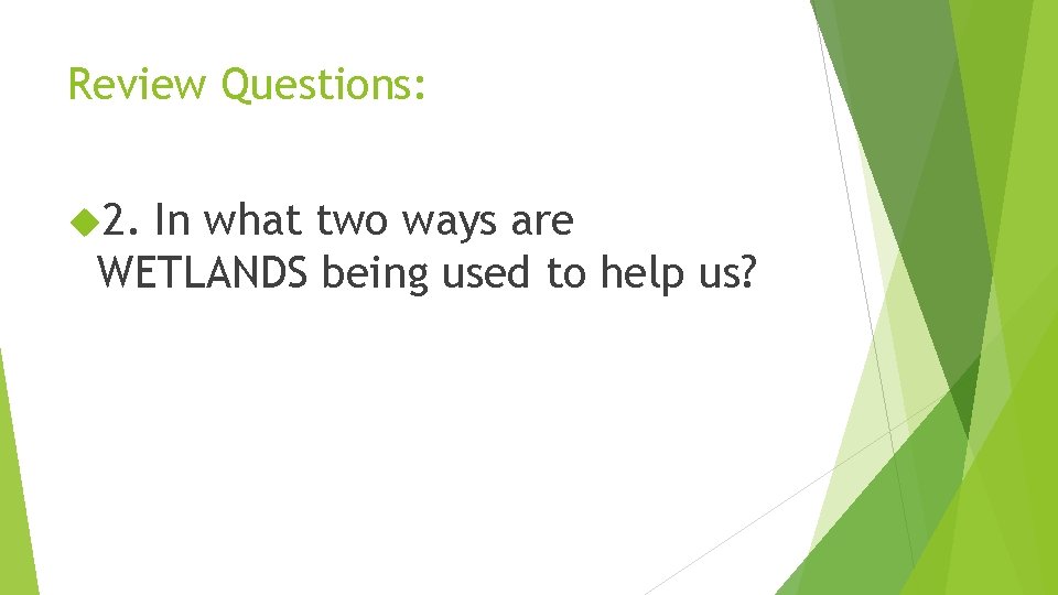 Review Questions: 2. In what two ways are WETLANDS being used to help us?