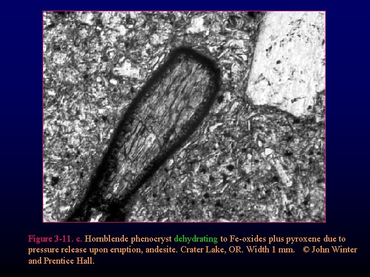 Figure 3 -11. c. Hornblende phenocryst dehydrating to Fe-oxides plus pyroxene due to pressure