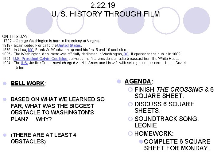 2 22 19 U S HISTORY THROUGH FILM