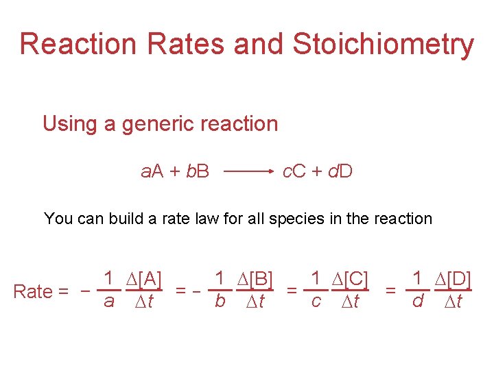 Reaction Rates and Stoichiometry Using a generic reaction a. A + b. B c.