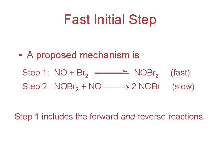 Fast Initial Step • A proposed mechanism is Step 1: NO + Br 2