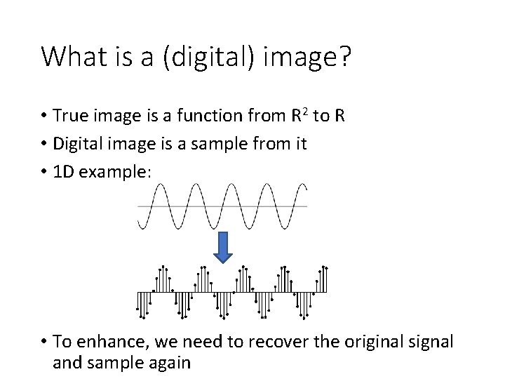 What is a (digital) image? • True image is a function from R 2