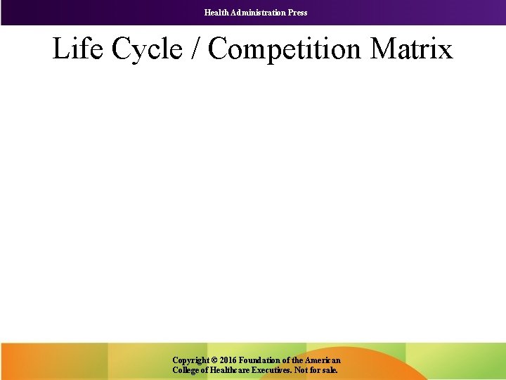 Health Administration Press Life Cycle / Competition Matrix Copyright © 2016 Foundation of the