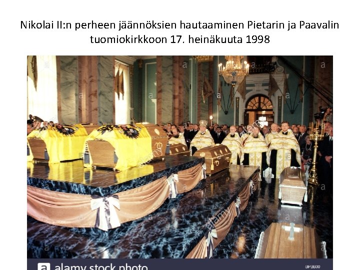Nikolai II: n perheen jäännöksien hautaaminen Pietarin ja Paavalin tuomiokirkkoon 17. heinäkuuta 1998 