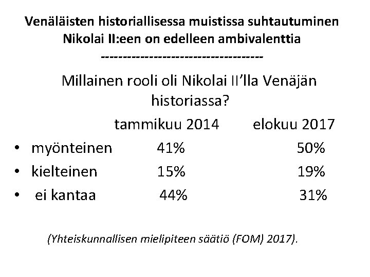 Venäläisten historiallisessa muistissa suhtautuminen Nikolai II: een on edelleen ambivalenttia ------------------- Millainen rooli Nikolai