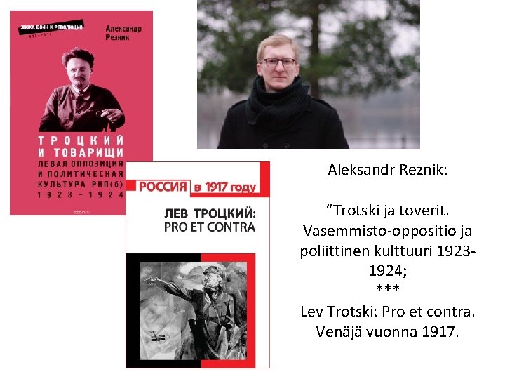 Aleksandr Reznik: ”Trotski ja toverit. Vasemmisto-oppositio ja poliittinen kulttuuri 19231924; *** Lev Trotski: Pro