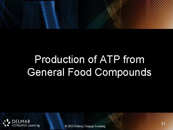Production of ATP from General Food Compounds © 2010 Delmar, Cengage Learning 12 