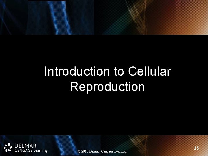 Introduction to Cellular Reproduction © 2010 Delmar, Cengage Learning 15 