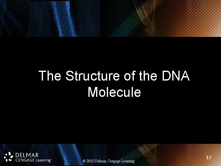 The Structure of the DNA Molecule © 2010 Delmar, Cengage Learning 17 