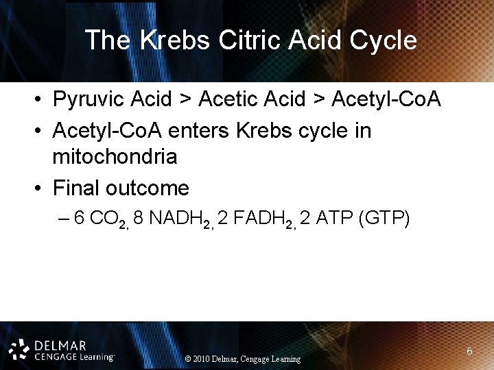 The Krebs Citric Acid Cycle • Pyruvic Acid > Acetyl-Co. A • Acetyl-Co. A