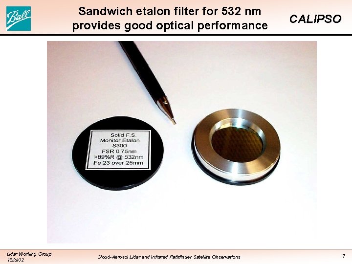 Sandwich etalon filter for 532 nm provides good optical performance Lidar Working Group 18