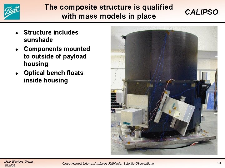 The composite structure is qualified with mass models in place l l l CALIPSO