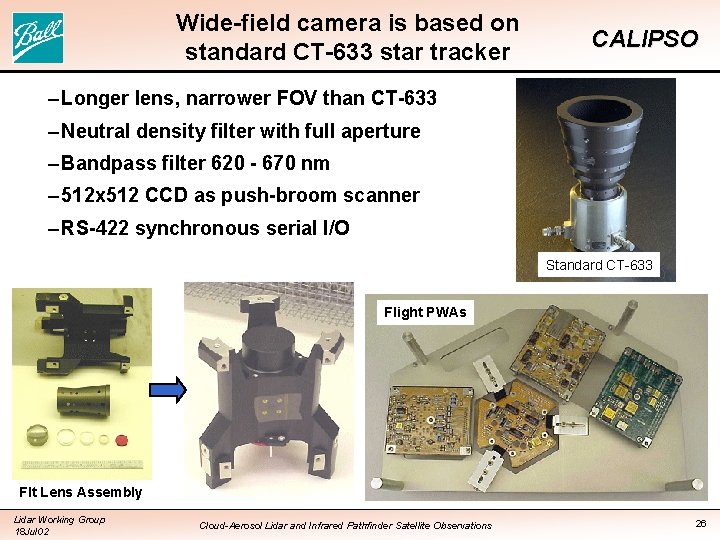 Wide-field camera is based on standard CT-633 star tracker CALIPSO – Longer lens, narrower