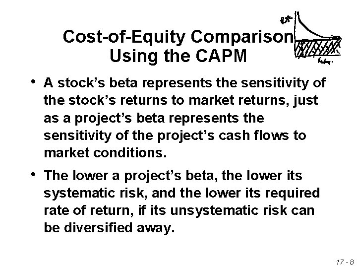 Cost-of-Equity Comparison Using the CAPM • A stock’s beta represents the sensitivity of the