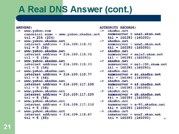 A Real DNS Answer (cont. ) 21 