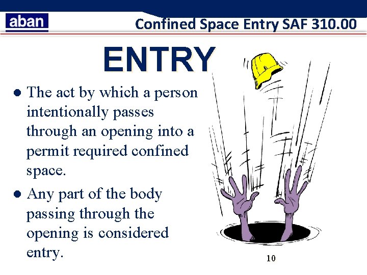 Confined Space Entry SAF 310. 00 ENTRY The act by which a person intentionally