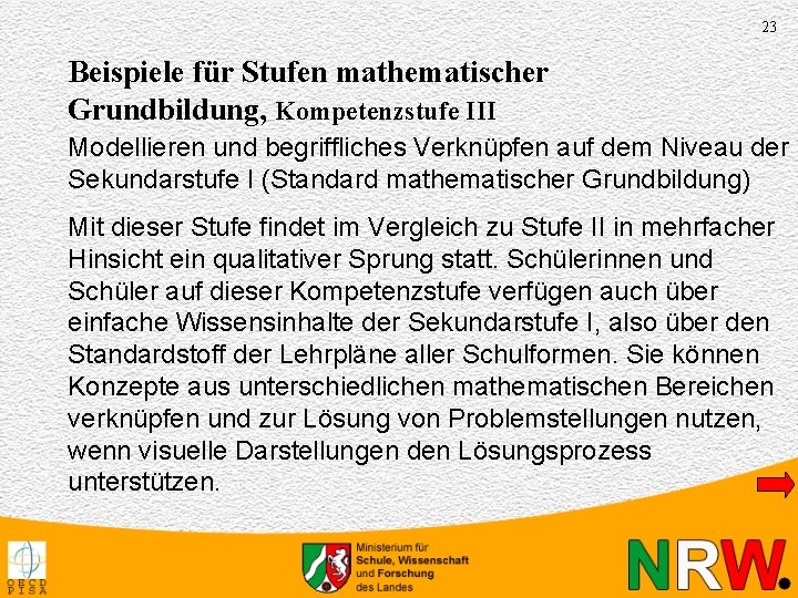 23 Beispiele für Stufen mathematischer Grundbildung, Kompetenzstufe III Modellieren und begriffliches Verknüpfen auf dem