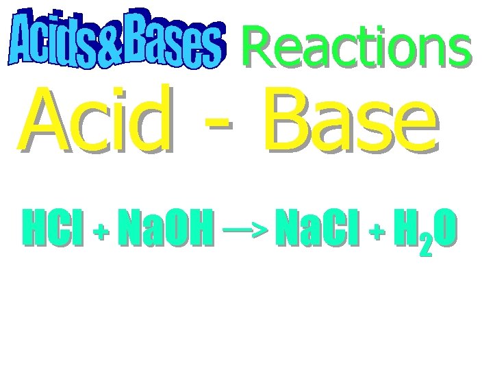Reactions Acid - Base HCl + Na. OH Na. Cl + H 2 O