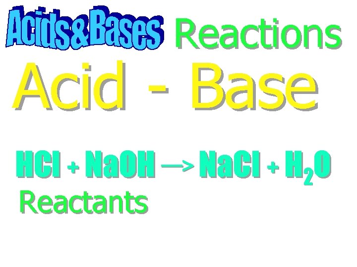 Reactions Acid - Base HCl + Na. OH Na. Cl + H 2 O