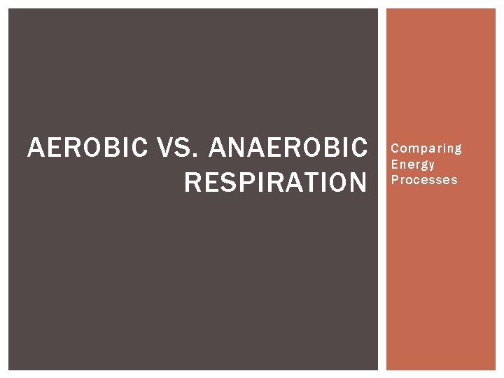 AEROBIC VS. ANAEROBIC RESPIRATION Comparing Energy Processes AEROBIC VS. ANAEROBIC RESPIRATION Comparing Energy Processes